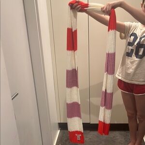 Red and White Striped Scarf with Tassels